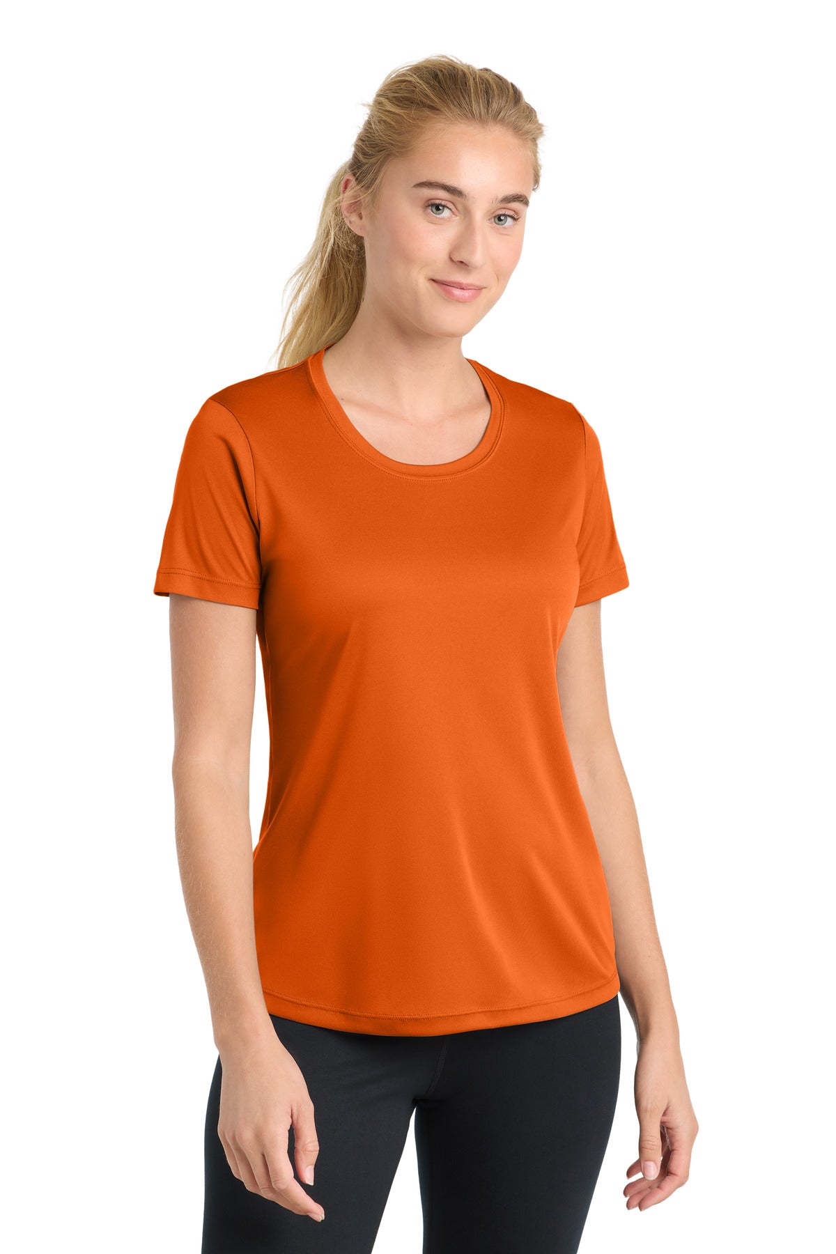 Front View of Deep Orange Sport-Tek Women's PosiCharge Competitor Tee. LST350