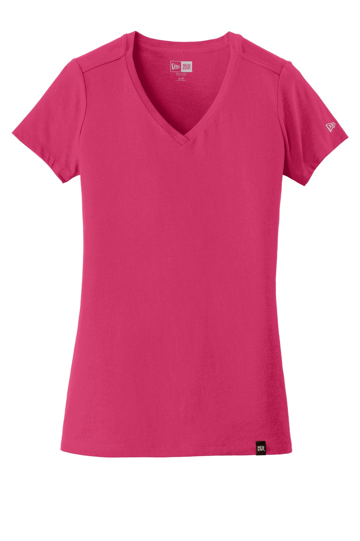 Front View of Deep Pink New Era Women's Heritage Blend V-Neck Tee. LNEA101
