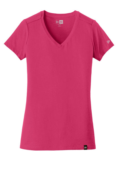 Front View of Deep Pink New Era Women's Heritage Blend V-Neck Tee. LNEA101
