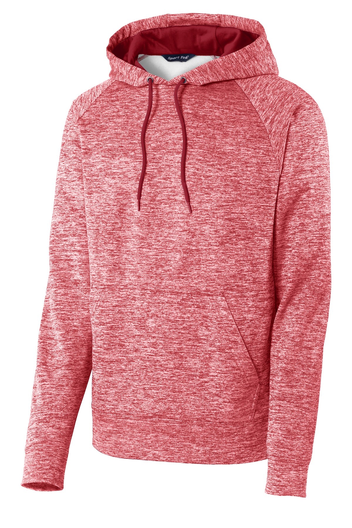 Front View of Deep Red Elect Sport-Tek PosiCharge Electric Heather Fleece Hooded Pullover. ST225