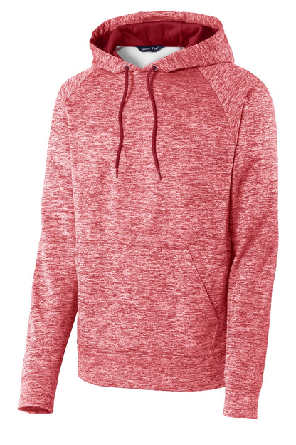 Front View of Deep Red Elect Sport-Tek PosiCharge Electric Heather Fleece Hooded Pullover. ST225