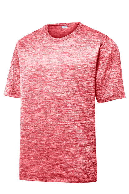 Front View of Deep Red Elect Sport-Tek PosiCharge Electric Heather Tee. ST390