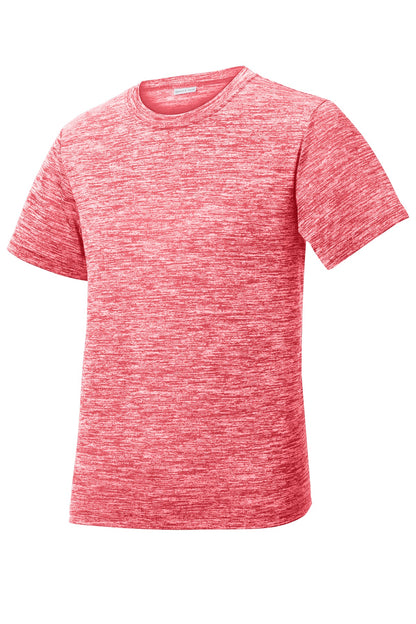Front View of Deep Red Elect Sport-Tek Youth PosiCharge Electric Heather Tee. YST390