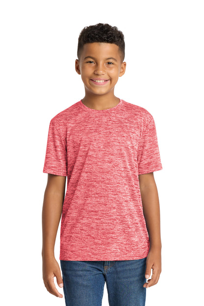 Front View of Deep Red Elect Sport-Tek Youth PosiCharge Electric Heather Tee. YST390