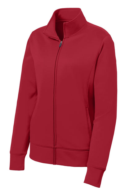 Front View of Deep Red Sport-Tek Women's Sport-Wick Fleece Full-Zip Jacket. LST241