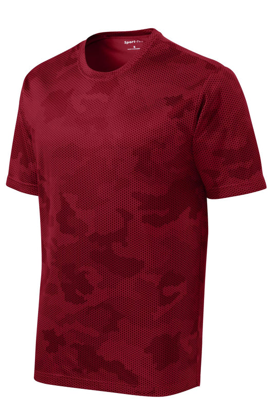 Front View of Deep Red Sport-Tek Youth CamoHex Tee. YST370