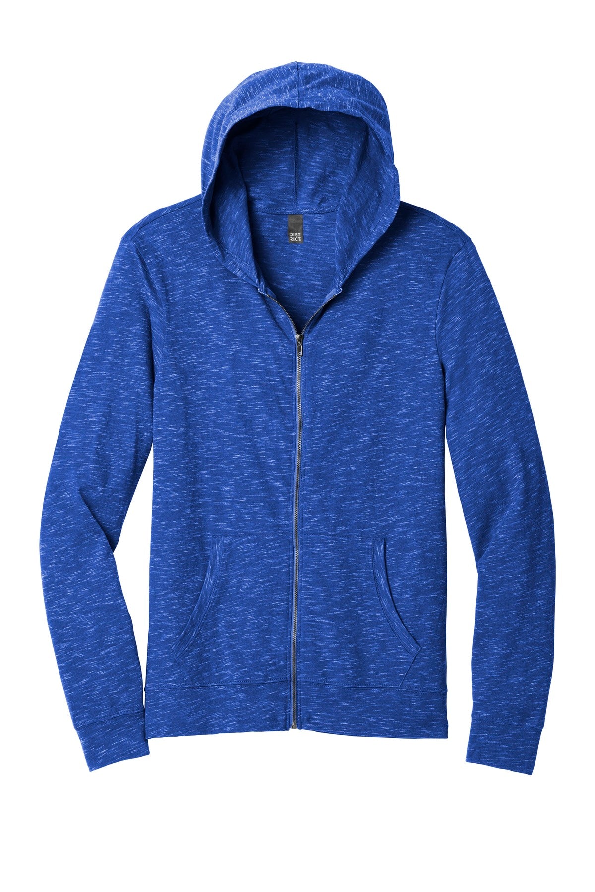 Front View of Deep Royal District Medal Full-Zip Hoodie. DT565