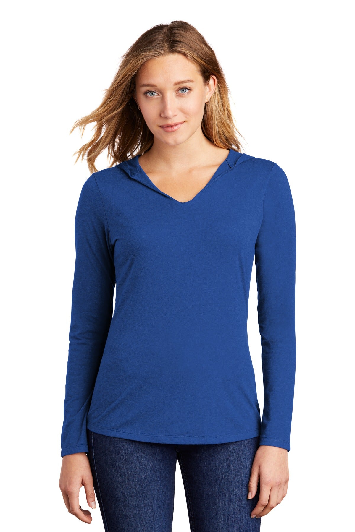 Front View of Deep Royal District Women's Perfect Tri Long Sleeve Hoodie. DM139L