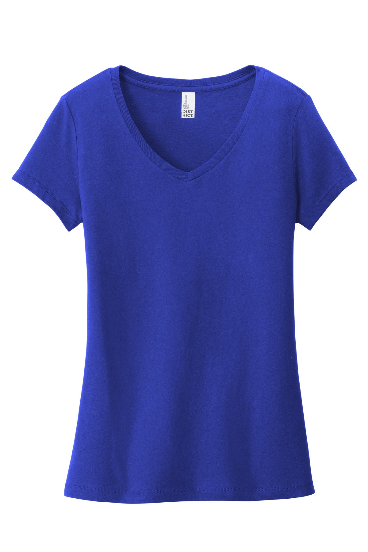 Front View of Deep Royal District Women's Very Important Tee V-Neck. DT6503