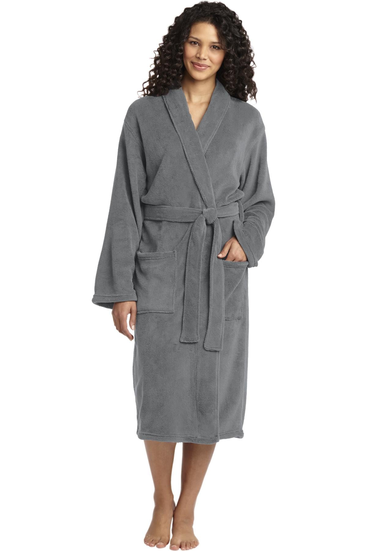 Front View of Deep Smoke Port Authority Plush Microfleece Shawl Collar Robe. R102