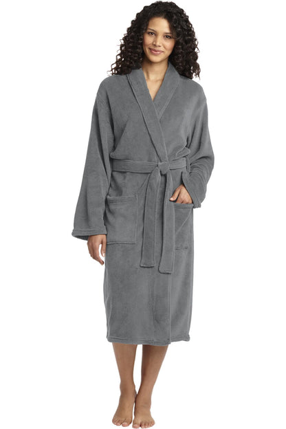 Front View of Deep Smoke Port Authority Plush Microfleece Shawl Collar Robe. R102