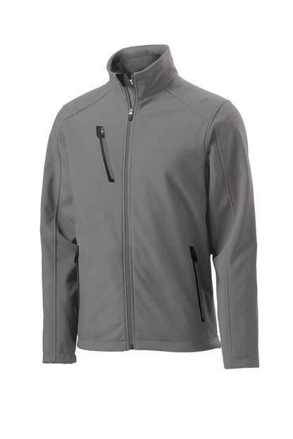 Front View of Deep Smoke Port Authority Welded Soft Shell Jacket. J324