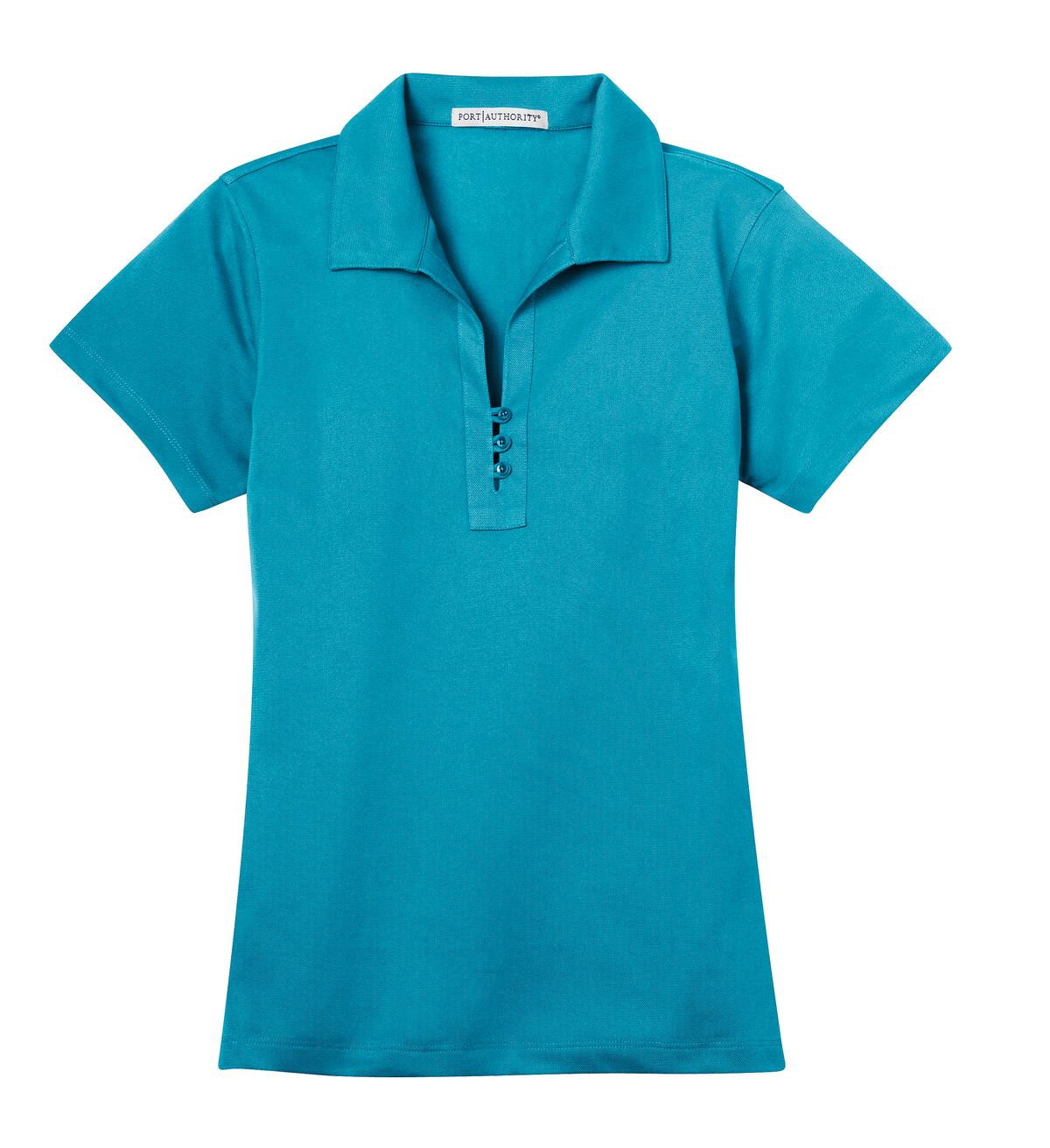 Front View of Deep Teal Blue Port Authority Women's Tech Pique Polo. L527