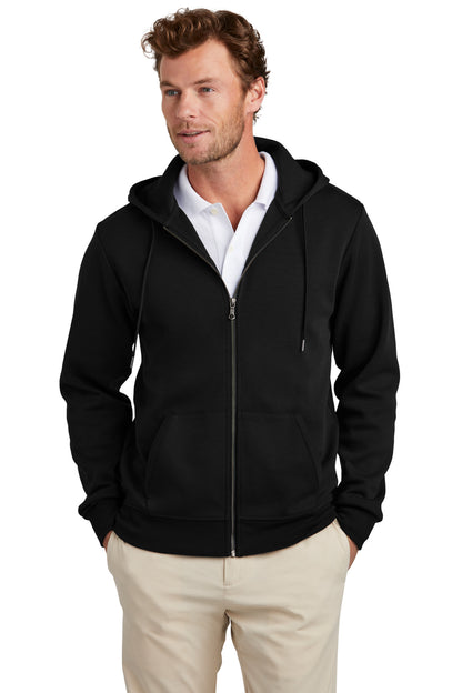 Front View of DeepBlack Brooks Brothers Double-Knit Full-Zip Hoodie BB18208