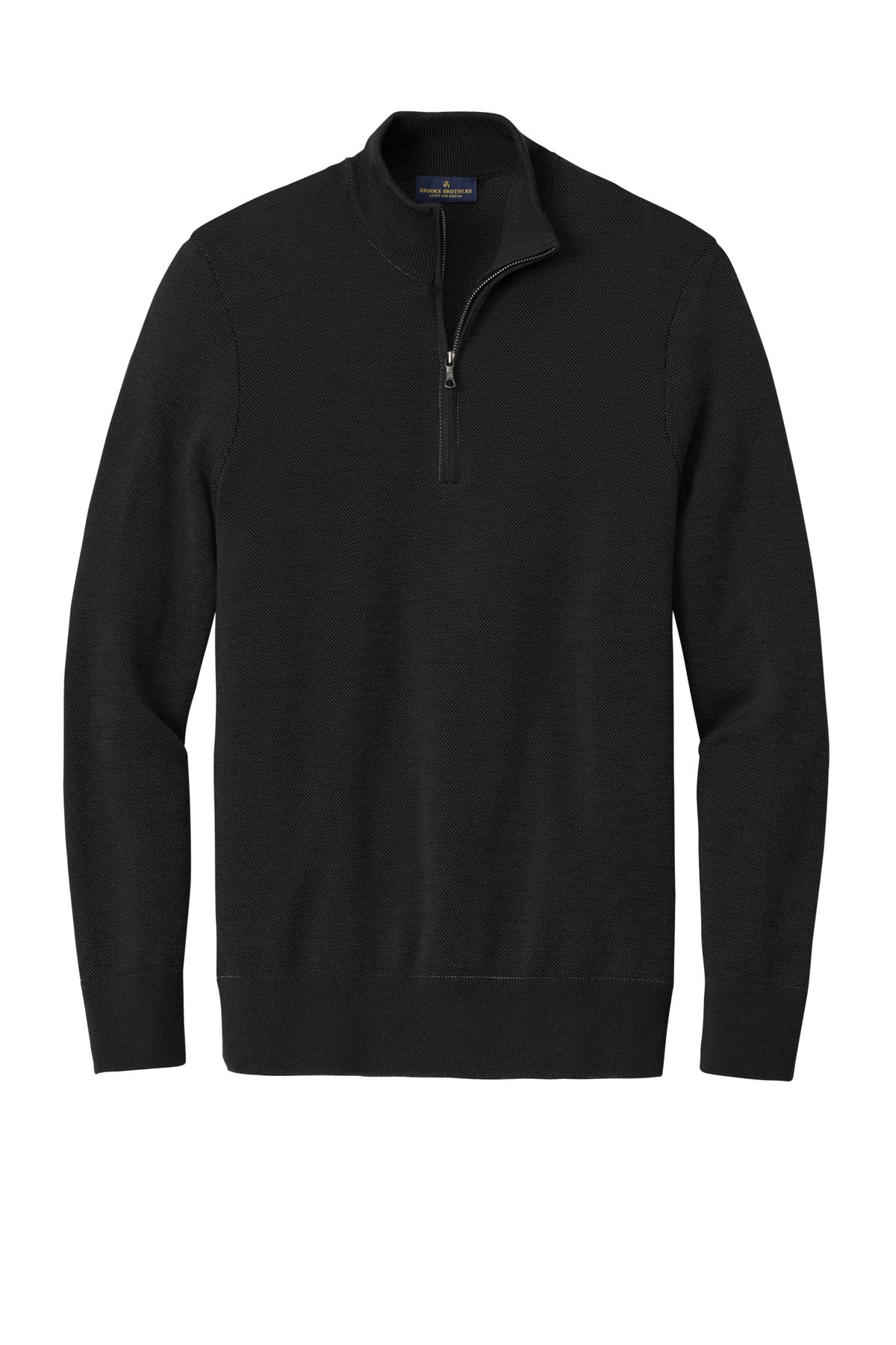 Front View of DeepBlack Brooks Brothers Washable Merino Birdseye 1/4-Zip Sweater BB18412