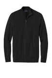 Front View of DeepBlack Brooks Brothers Washable Merino Birdseye 1/4-Zip Sweater BB18412