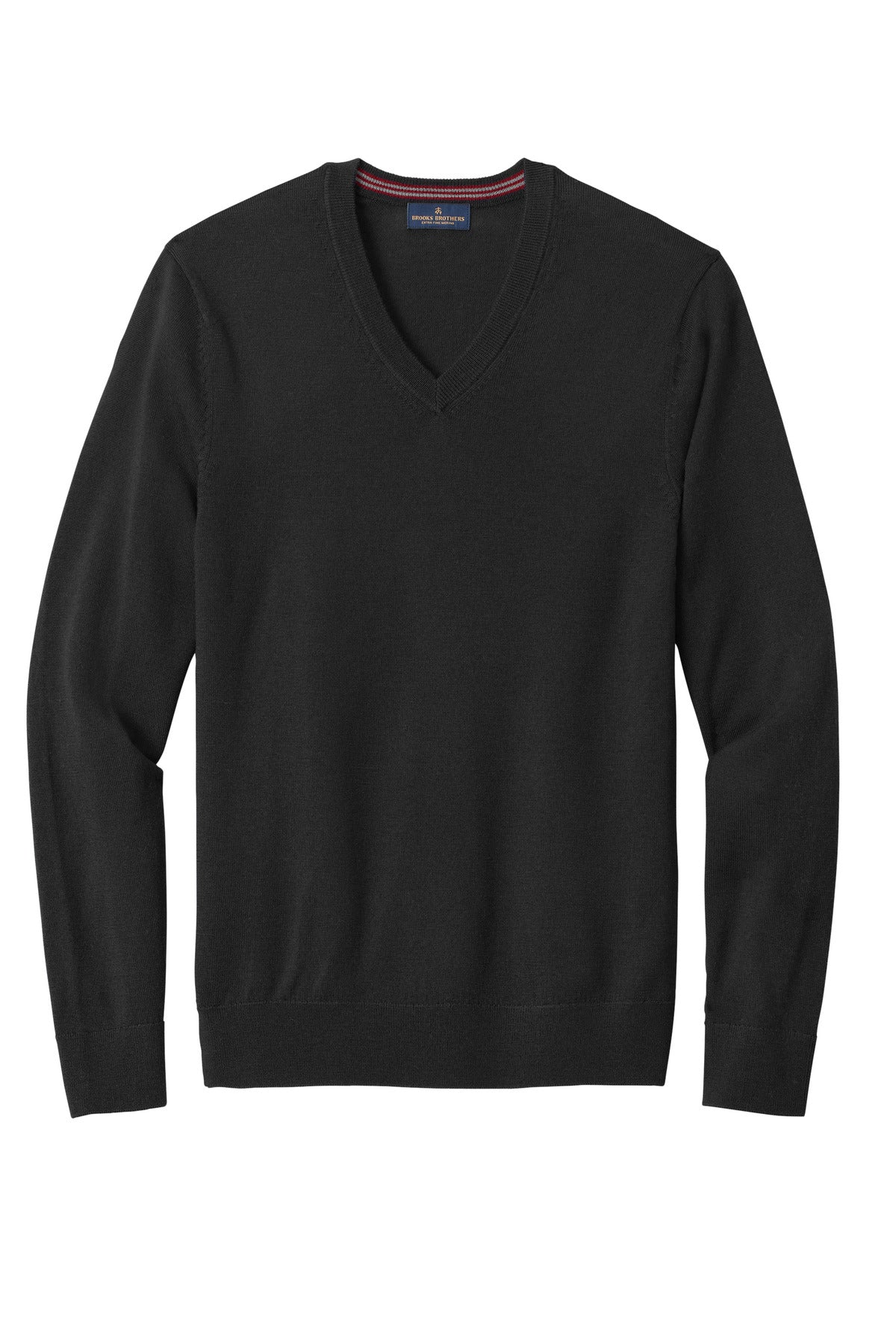 Front View of DeepBlack Brooks Brothers Washable Merino V-Neck Sweater BB18410