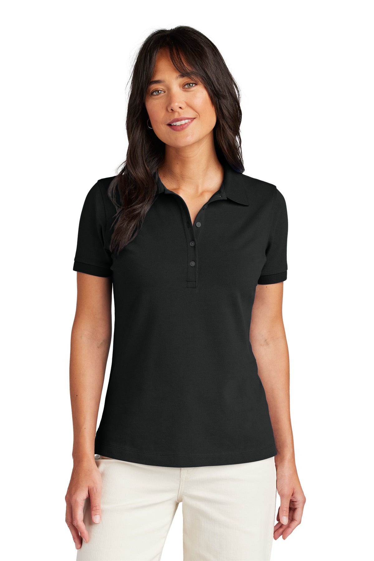 Front View of DeepBlack Brooks Brothers Women's Pima Cotton Pique Polo BB18201