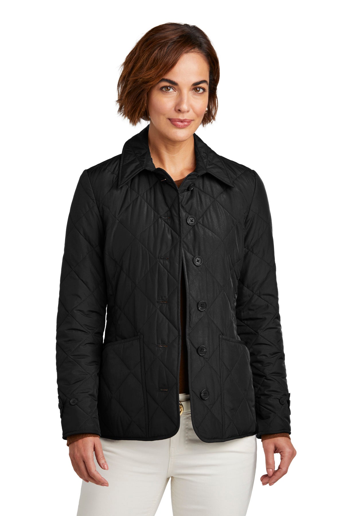 Front View of DeepBlack Brooks Brothers Women's Quilted Jacket BB18601