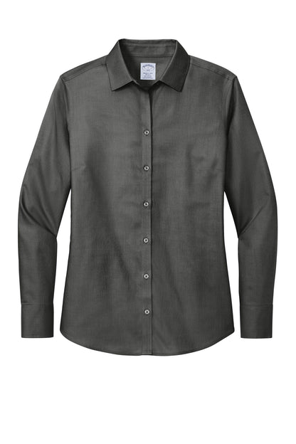Front View of DeepBlack Brooks Brothers Women's Wrinkle-Free Stretch Nailhead Shirt BB18003
