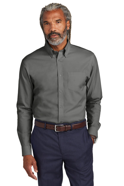 Front View of DeepBlack Brooks Brothers Wrinkle-Free Stretch Pinpoint Shirt BB18000
