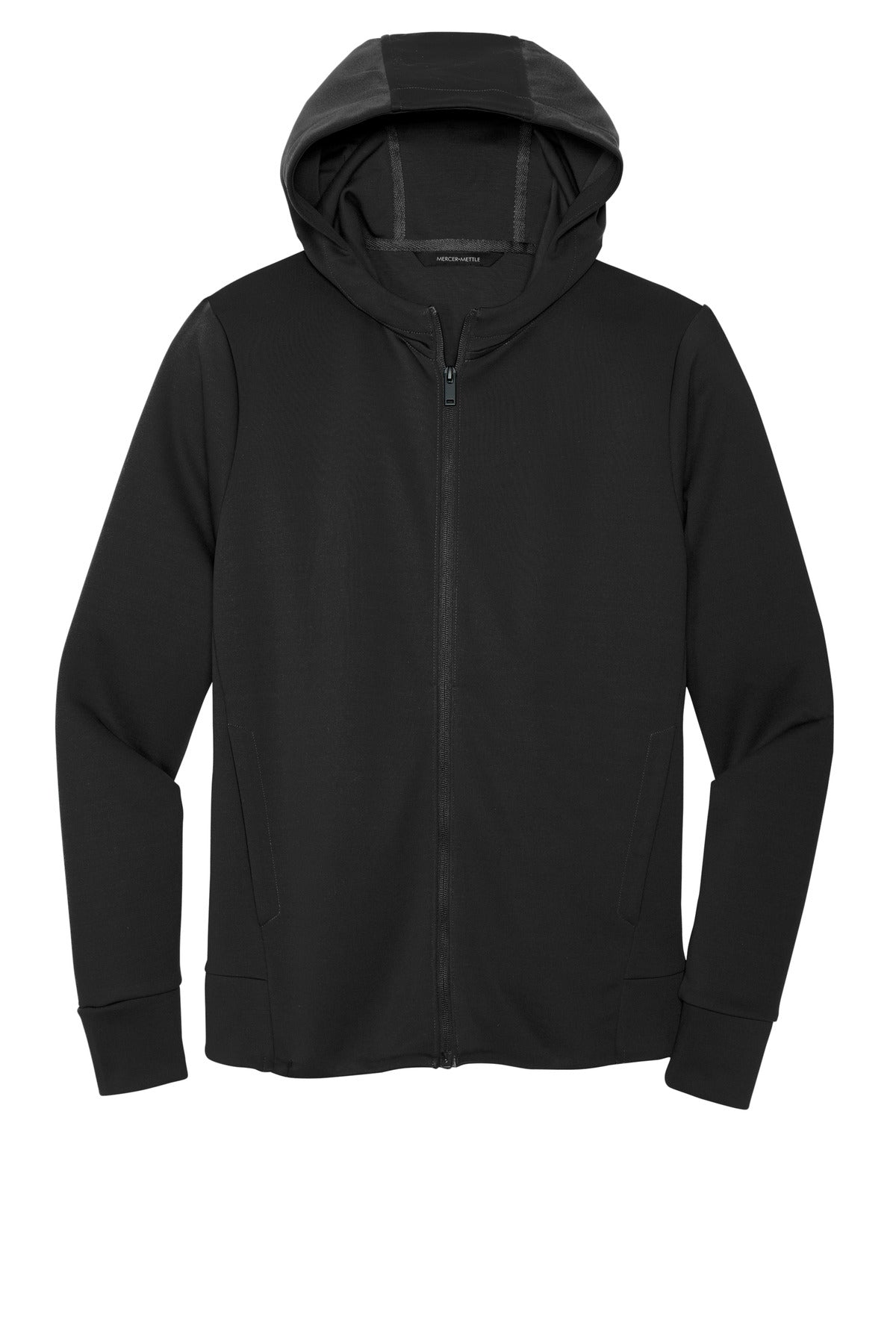 Front View of DeepBlack Mercer+Mettle Double-Knit Full-Zip Hoodie MM3002