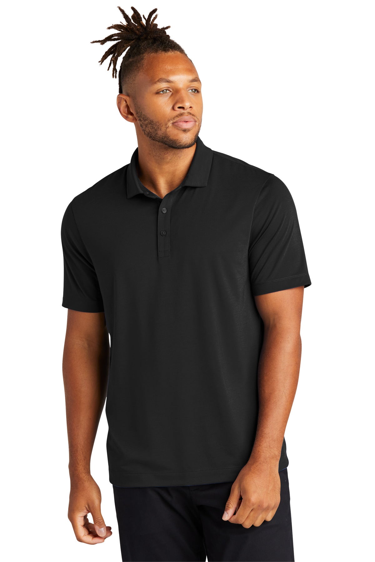 Front View of DeepBlack Mercer+Mettle Stretch Jersey Polo MM1014