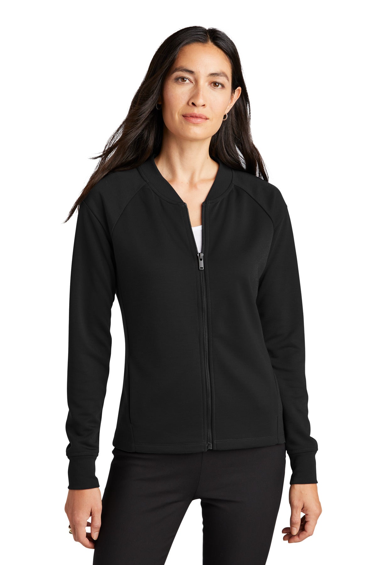 Front View of DeepBlack Mercer+Mettle Women's Double-Knit Bomber MM3001