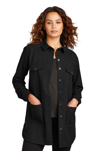 Front View of DeepBlack Mercer+Mettle Women's Long Sleeve Twill Overshirt MM2021