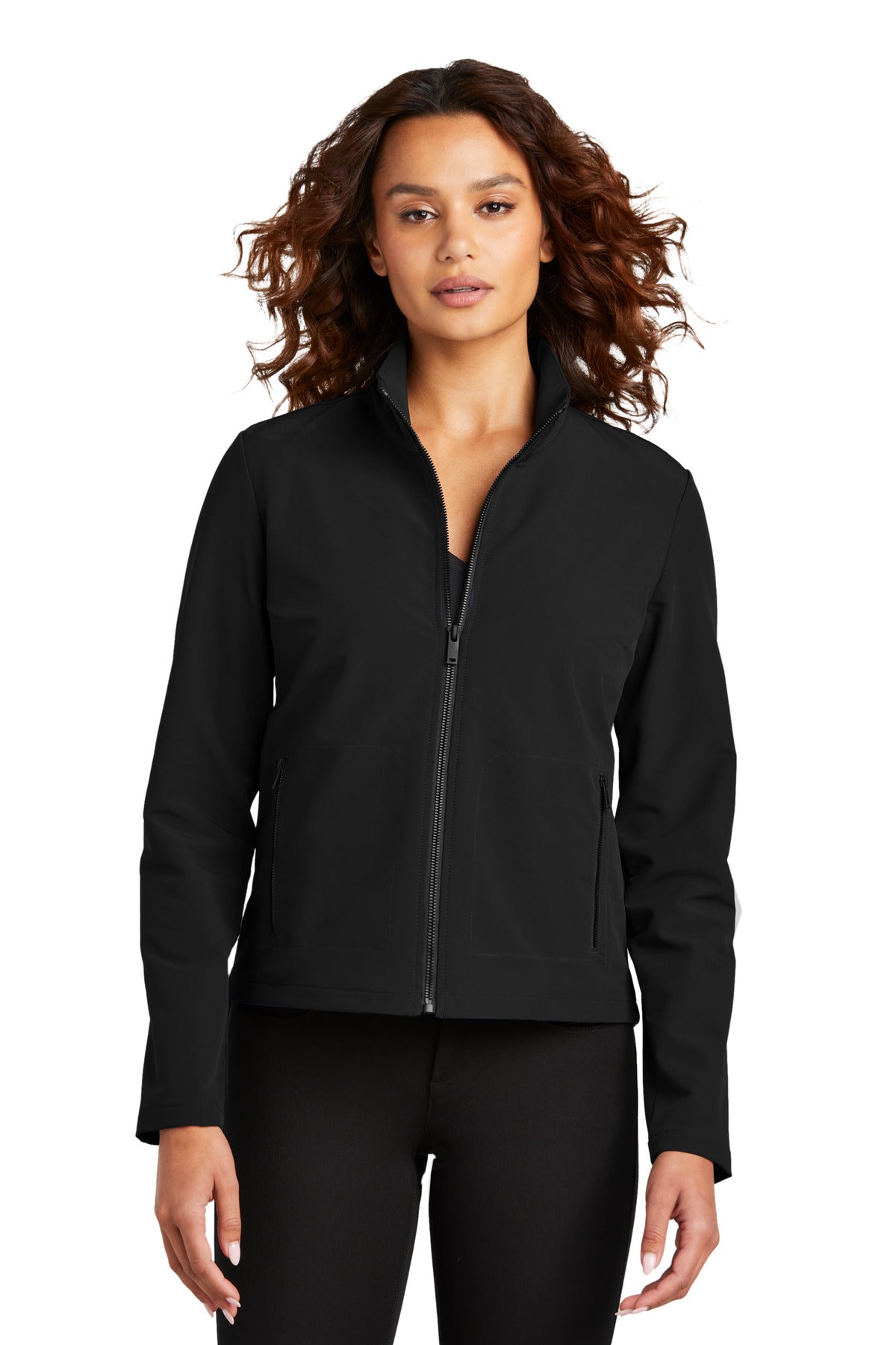 Front View of DeepBlack Mercer+Mettle Women's Stretch Soft Shell Jacket MM7103