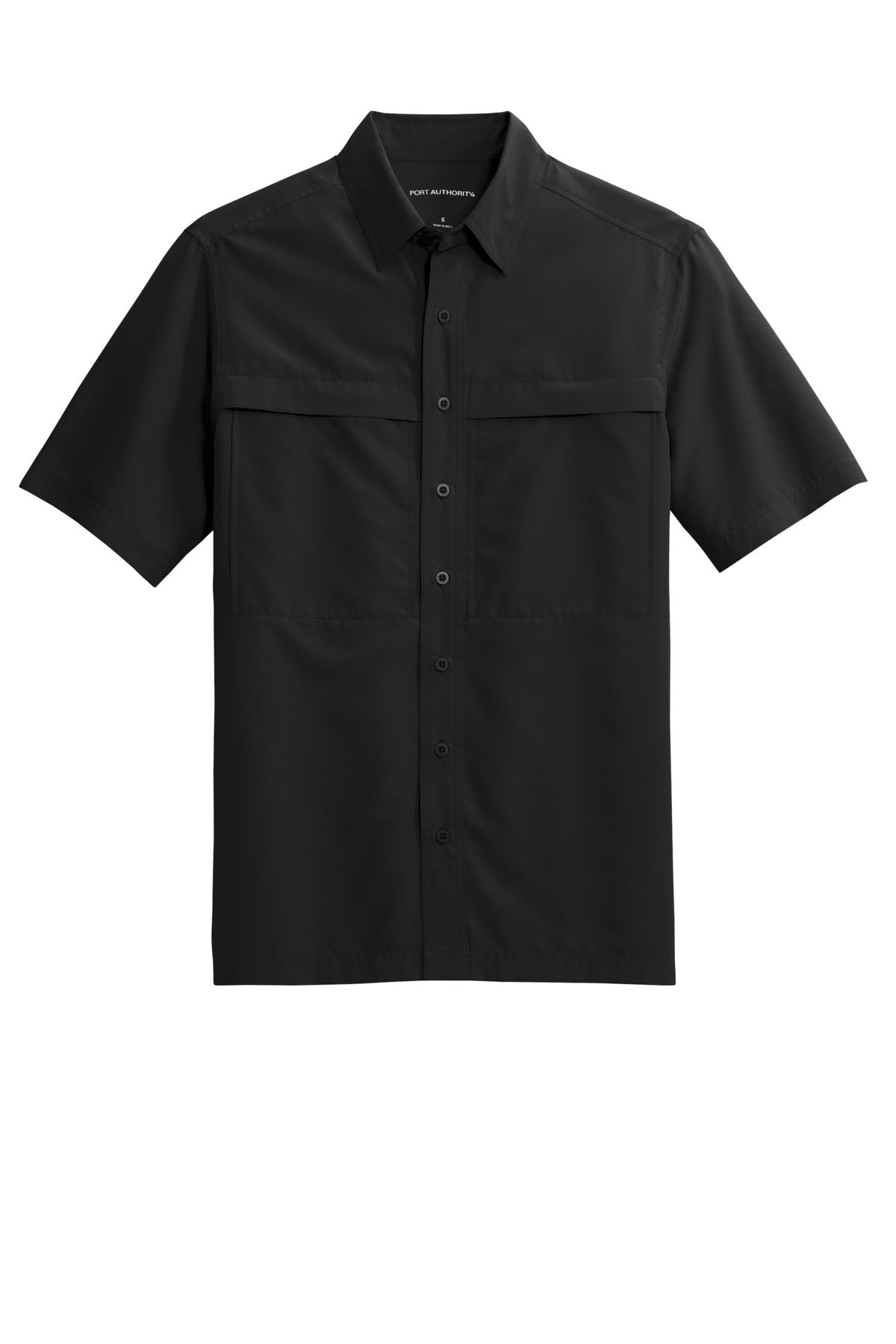 Front View of DeepBlack Port Authority Short Sleeve UV Daybreak Shirt W961
