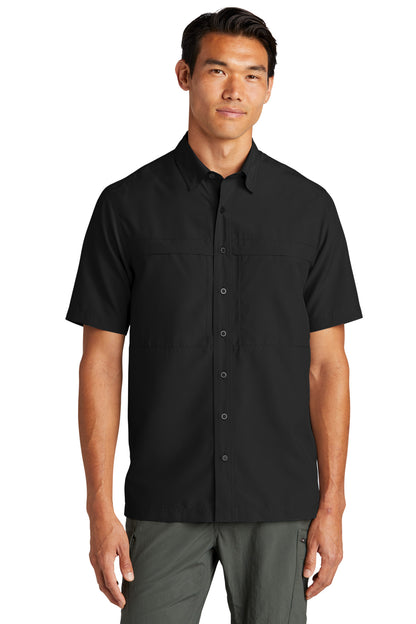 Front View of DeepBlack Port Authority Short Sleeve UV Daybreak Shirt W961