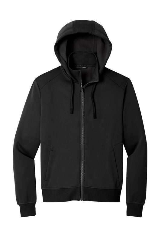 Front View of DeepBlack Port Authority Smooth Fleece Hooded Jacket F814