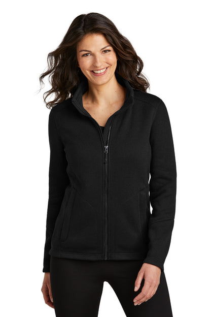 Front View of DeepBlack Port Authority Women's Arc Sweater Fleece Jacket L428