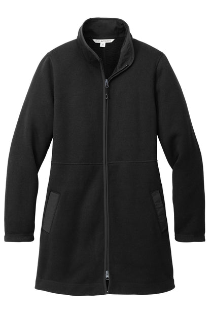 Front View of DeepBlack Port Authority Women's Arc Sweater Fleece Long Jacket L425