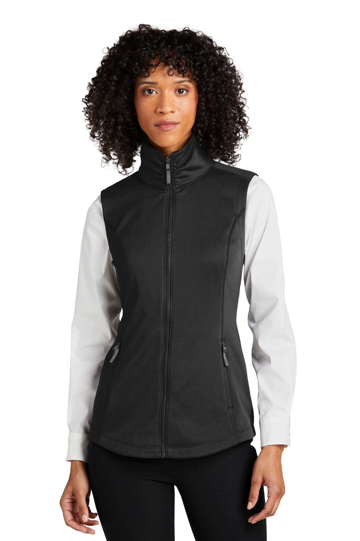 Front View of DeepBlack Port Authority Women's Collective Smooth Fleece Vest L906