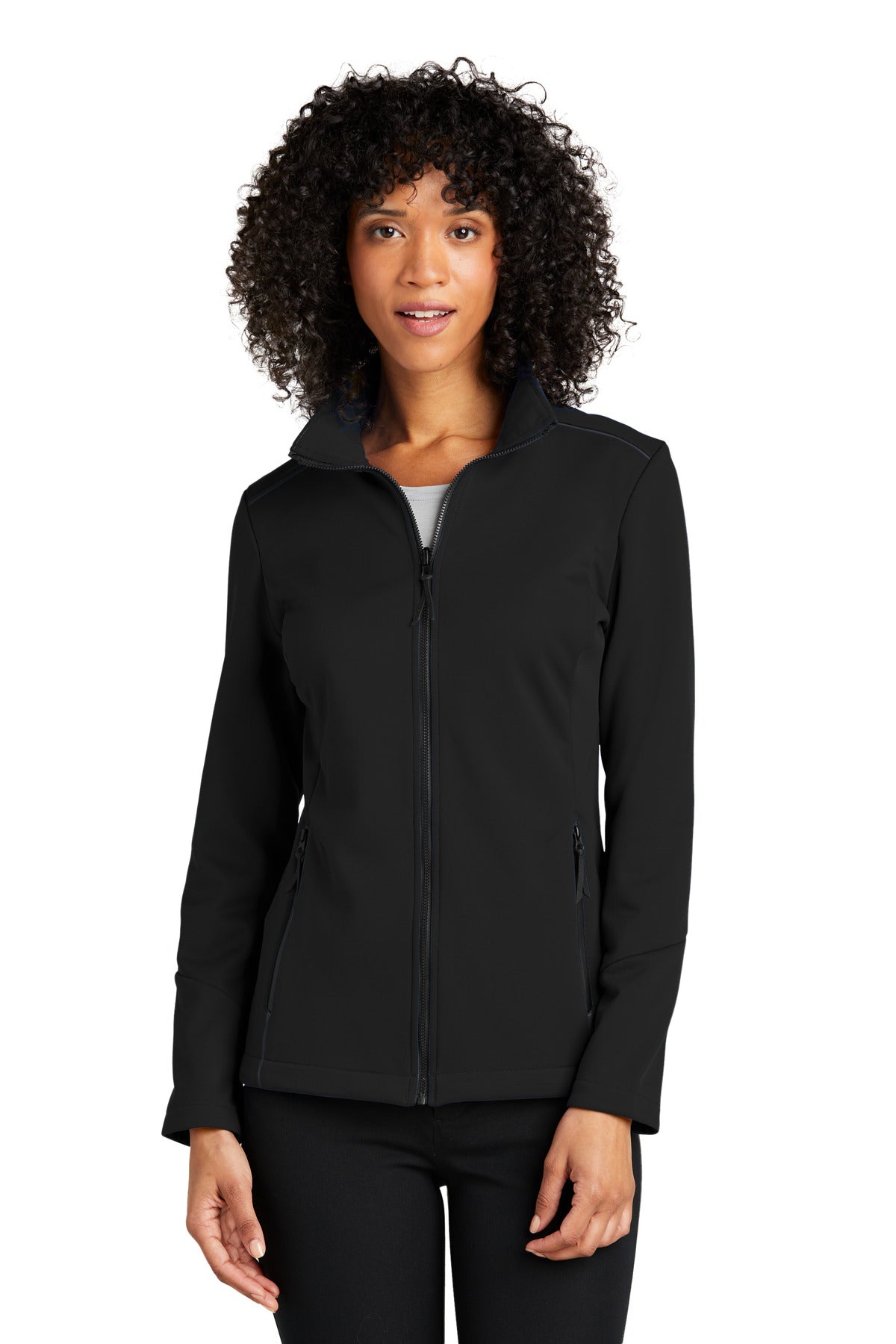 Front View of DeepBlack Port Authority Women's Collective Tech Soft Shell Jacket L921