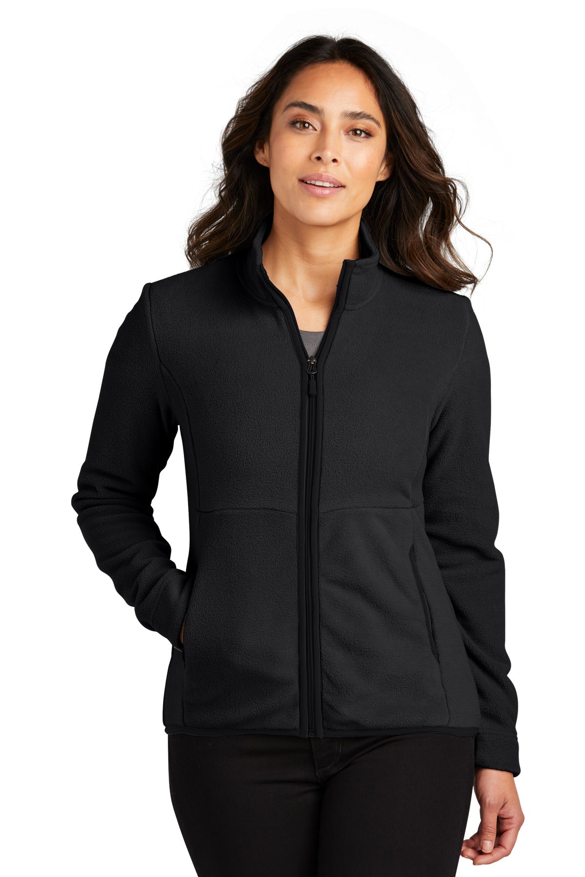 Front View of DeepBlack Port Authority Women's Connection Fleece Jacket L110