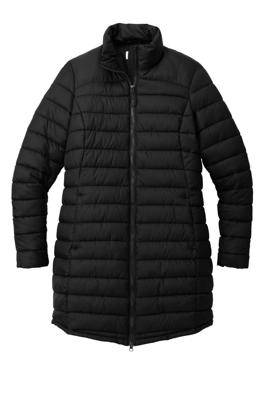 Front View of DeepBlack Port Authority Women's Horizon Puffy Long Jacket L365