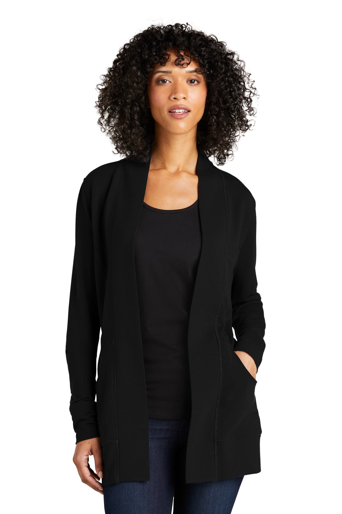 Front View of DeepBlack Port Authority Women's Microterry Cardigan LK825