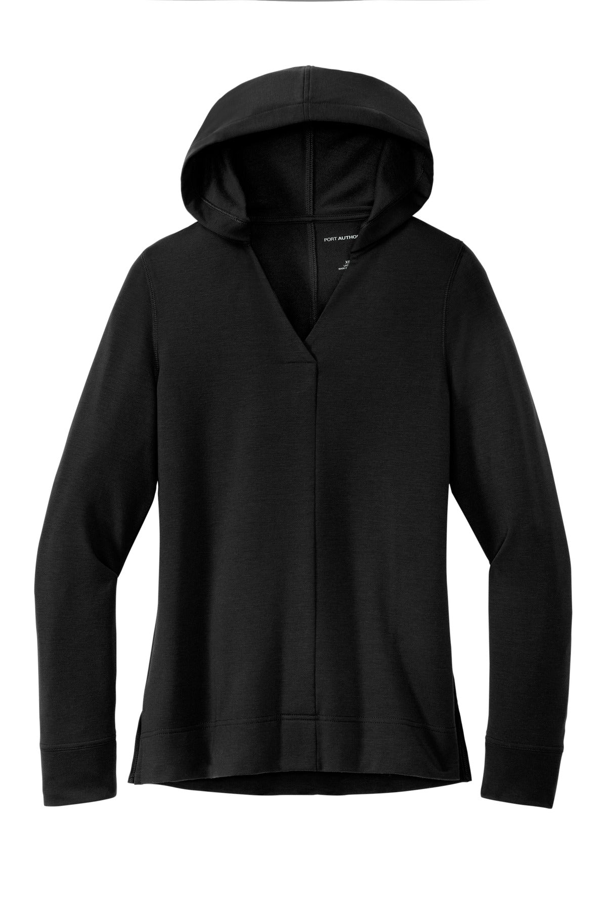 Front View of DeepBlack Port Authority Women's Microterry Pullover Hoodie LK826