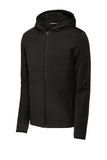 Front View of DeepBlack Sport-Tek Hooded Soft Shell Jacket ST980