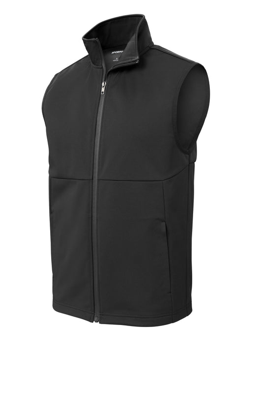 Front View of DeepBlack Sport-Tek Soft Shell Vest ST981
