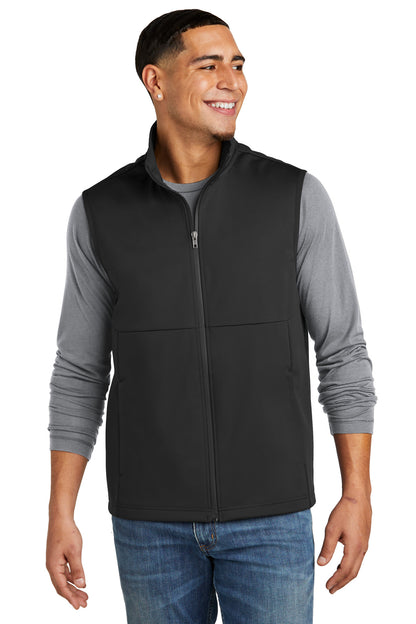 Front View of DeepBlack Sport-Tek Soft Shell Vest ST981