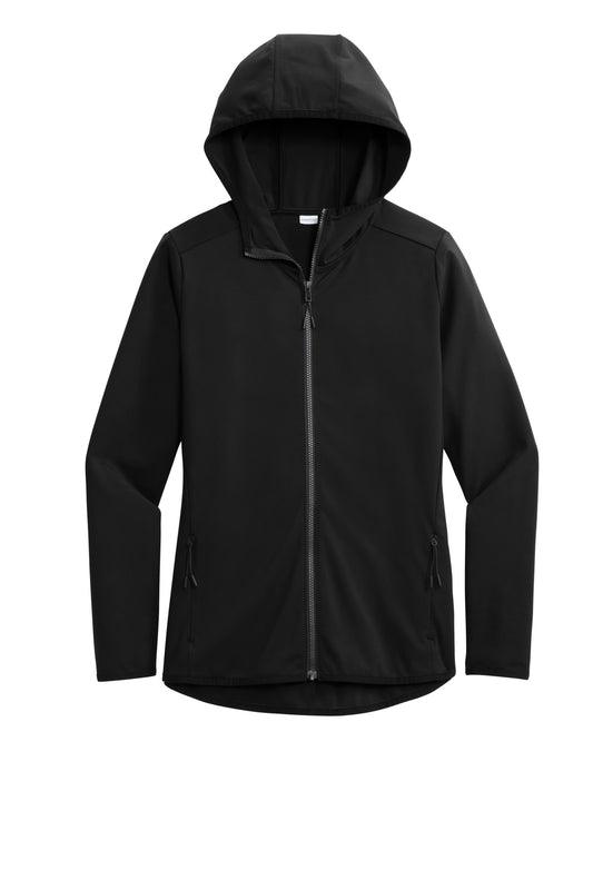 Front View of DeepBlack Sport-Tek Women's Circuit Hooded Full-Zip LST870