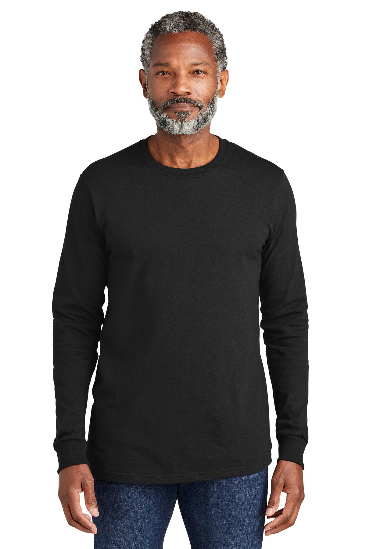 Front View of DeepBlack Volunteer Knitwear All-American Long Sleeve Tee VL100LS
