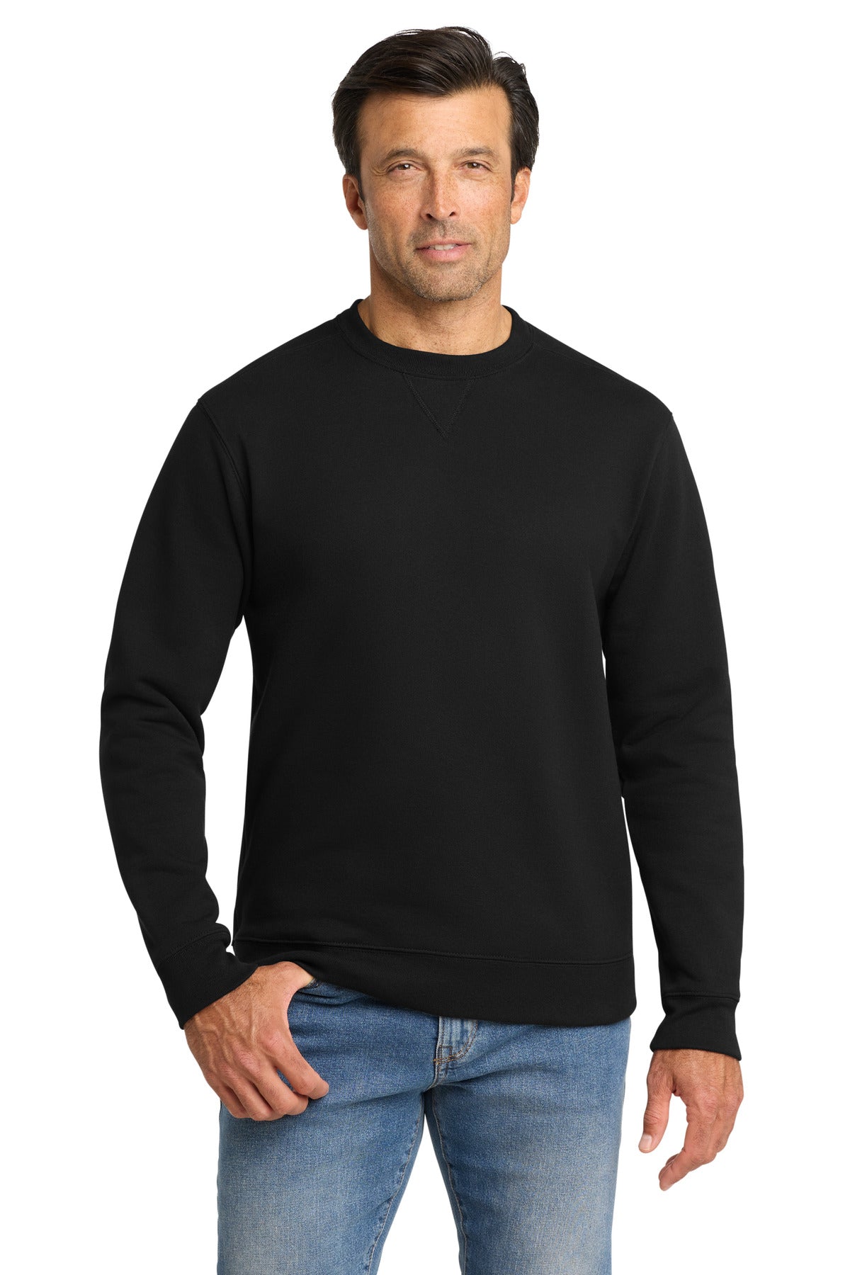 Front View of DeepBlack Volunteer Knitwear Chore Fleece Crewneck VL130