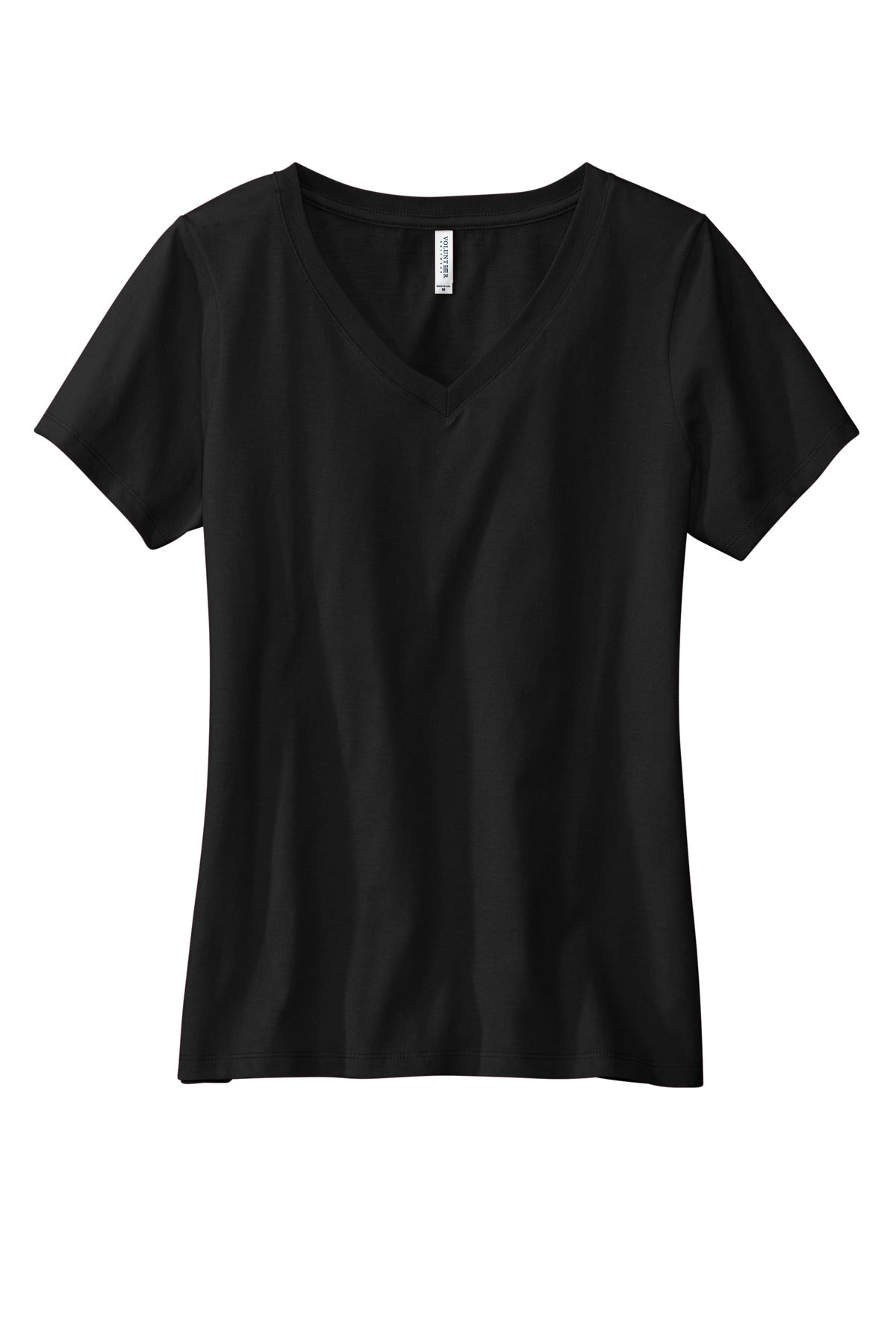 Front View of DeepBlack Volunteer Knitwear Women's Daily V-Neck Tee LVL45V