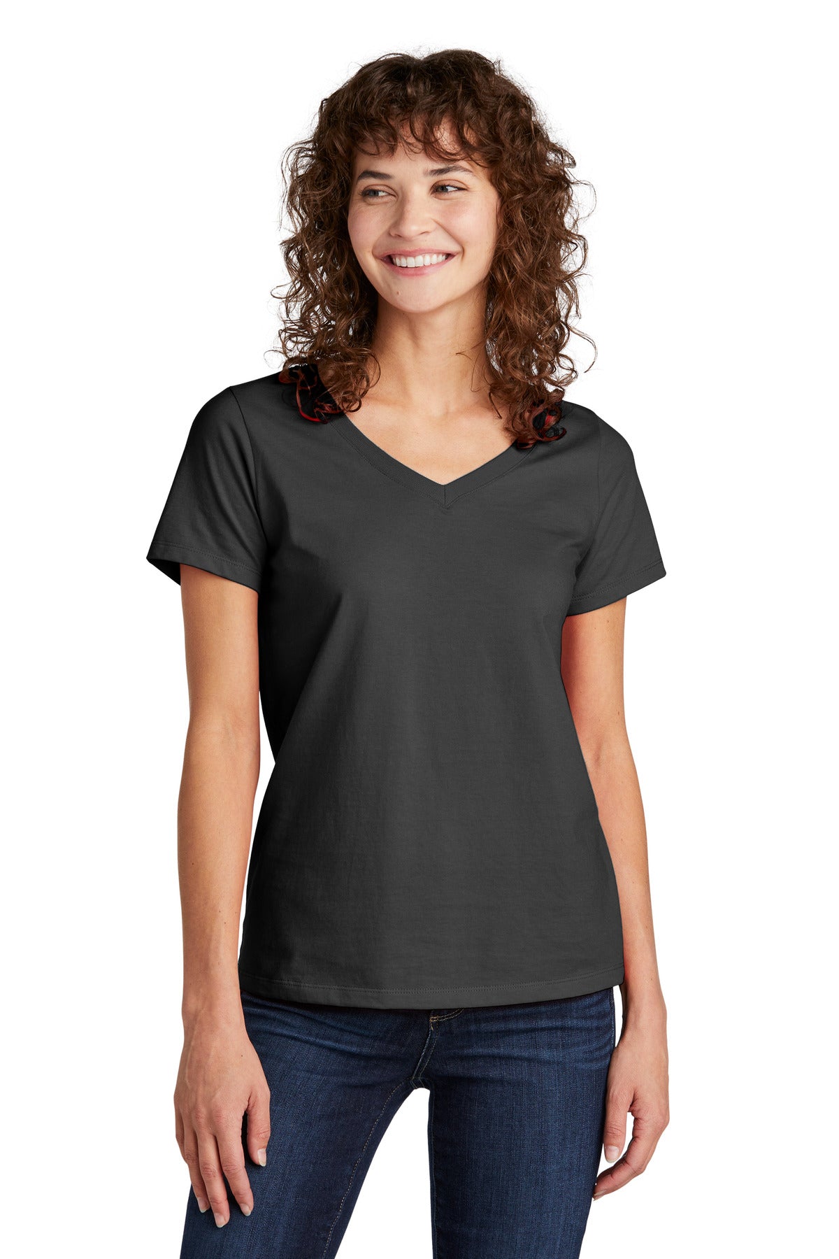 Front View of DeepBlack Volunteer Knitwear Women's Daily V-Neck Tee LVL45V