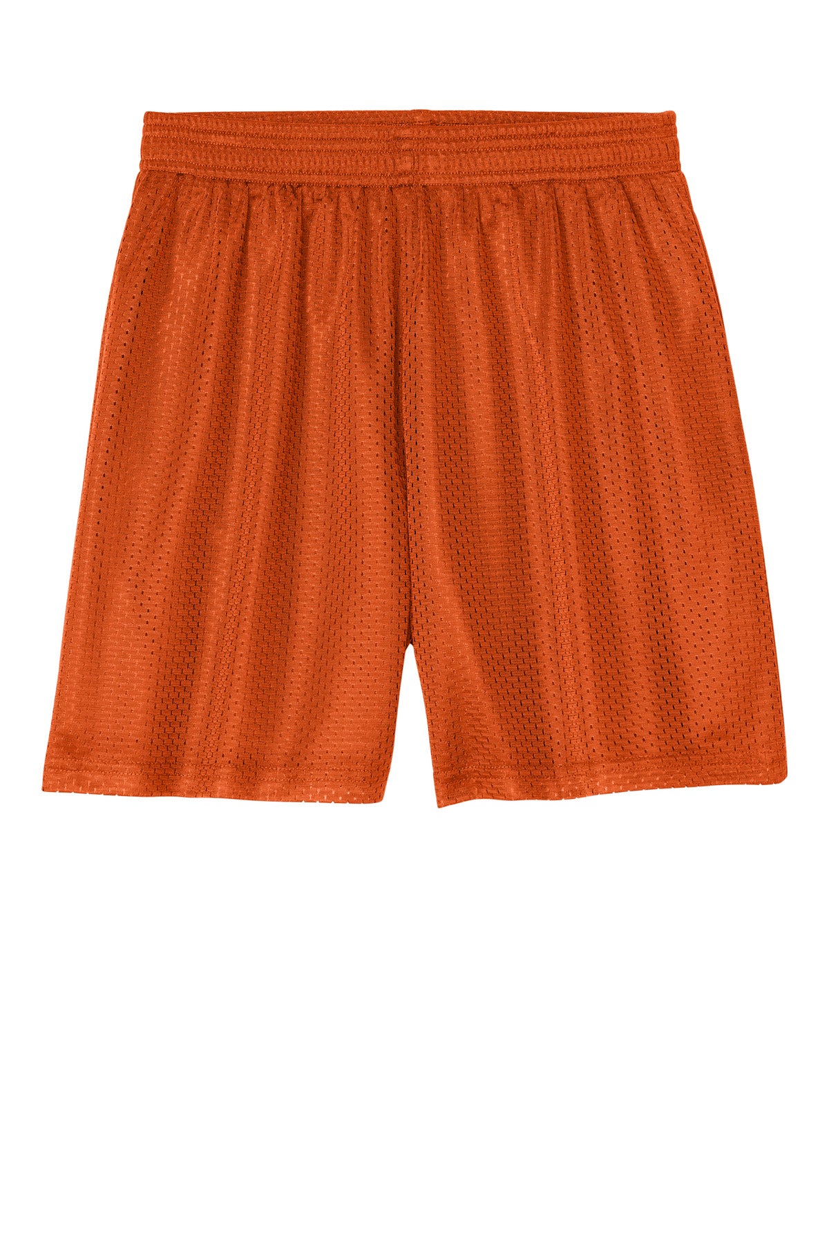 Front View of DeepOrange Sport-Tek Youth PosiCharge Mesh 5" Short YST5100